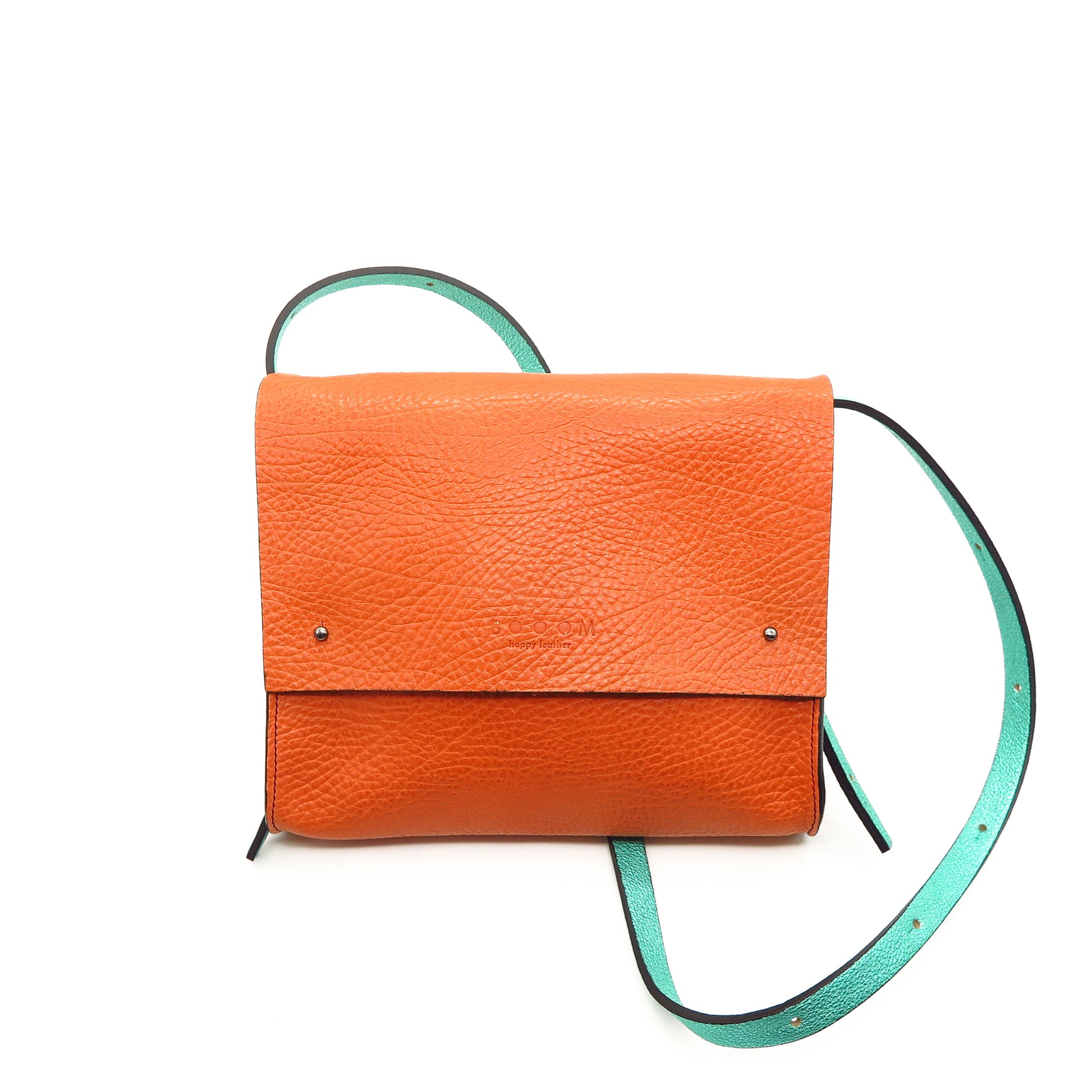 Orange Leather Crossbody Box Bag Purse