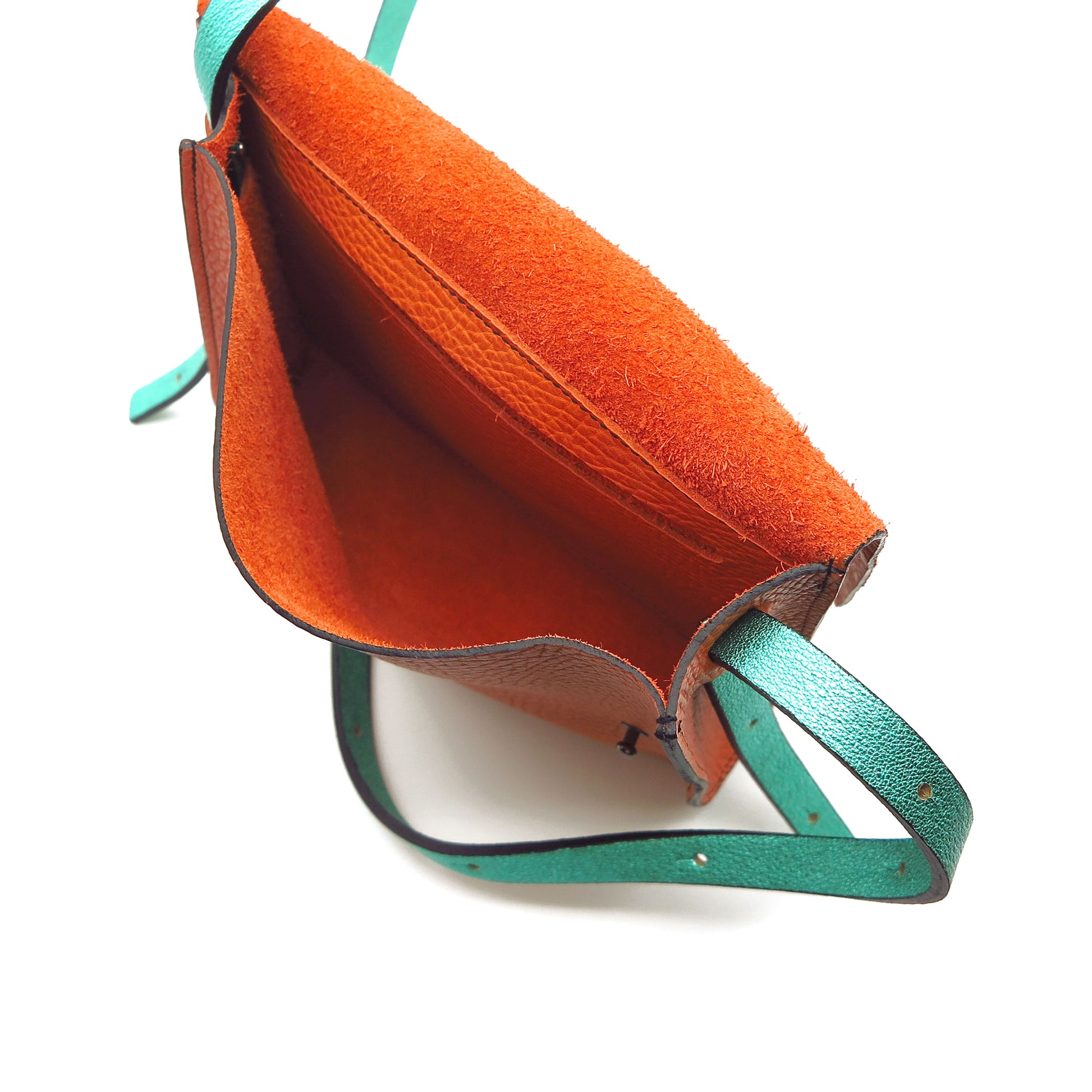 Orange Leather Crossbody Box Bag Purse